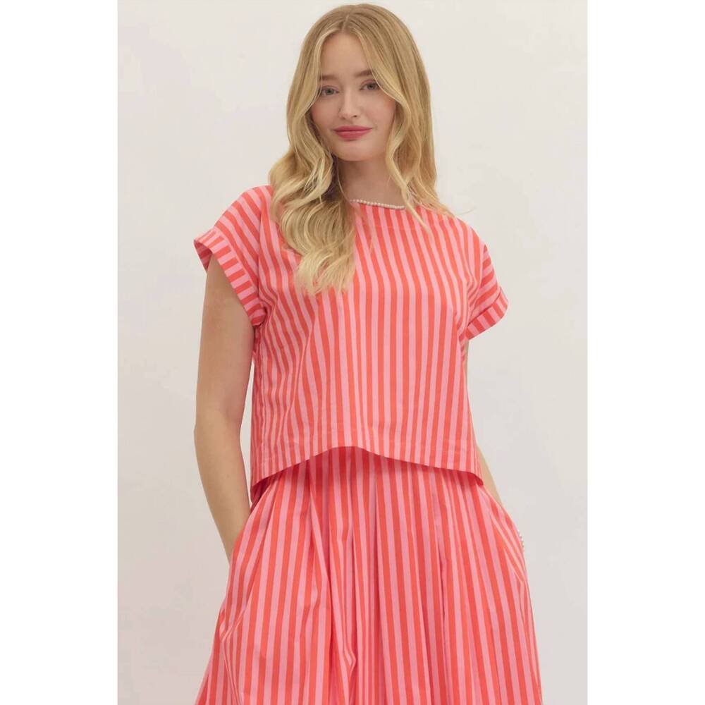 NEW ENTRO striped skirt set in orange/pink - Picture 3 of 5